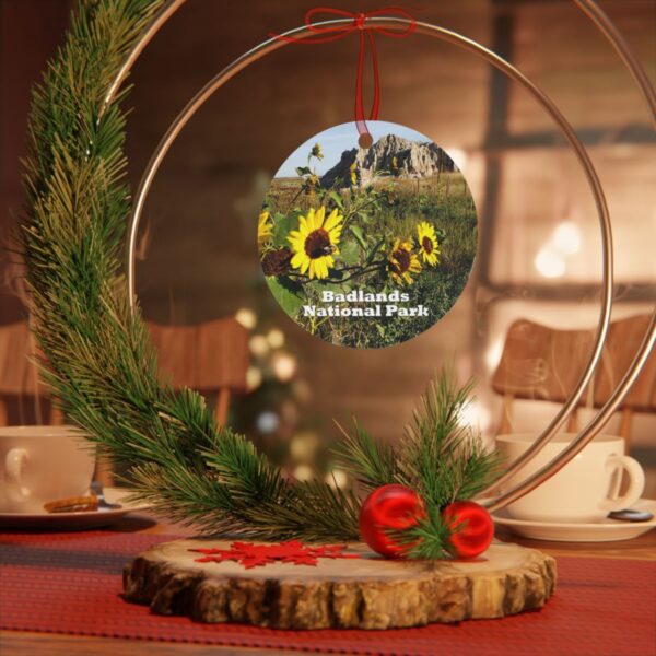 Badlands National Park Ornament - Sunflowers in the Badlands, 3.5" Double-Sided Aluminum Christmas Ornament, Personalized Gift - Image 4