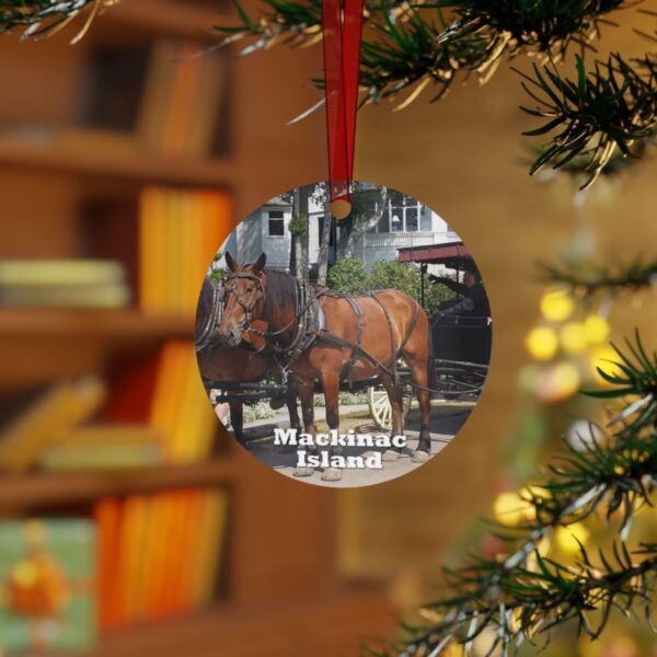 Mackinac Island Ornament - Horse and Carriage on West Bluff Scene, 3.5" Double-Sided Aluminum Christmas Ornament, Personalized Gift - Image 3