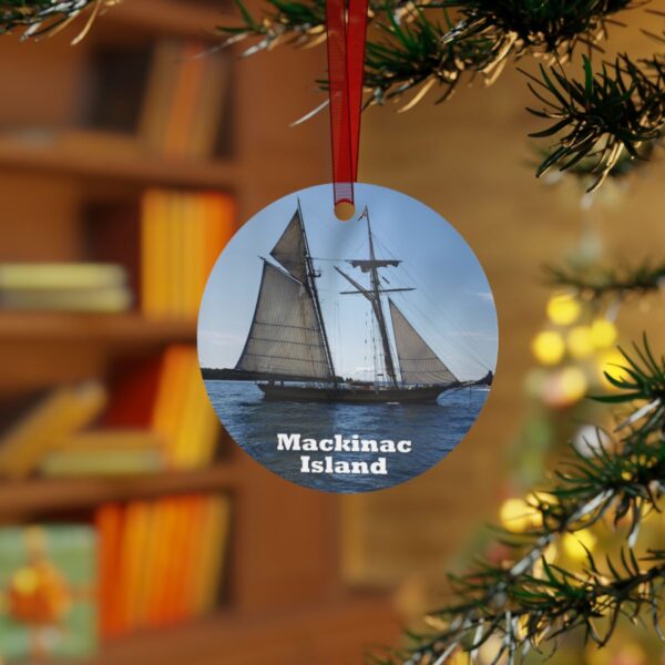 Mackinac Island Ornament - Schooner on Lake Huron Scene, 3.5" Double-Sided Aluminum Christmas Ornament, Personalized Gift - Image 3