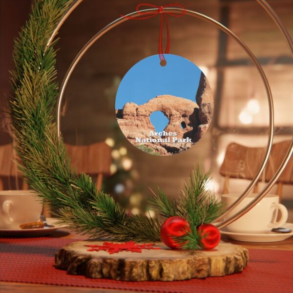 Arches National Park Ornament - Turret Arch, 3.5" Double-Sided Aluminum Christmas Ornament - Image 4