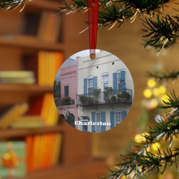 Charleston Ornament - Rainbow Row Homes, 3.5" Double-Sided Aluminum Christmas Ornament, Personalized Gift - Image 3