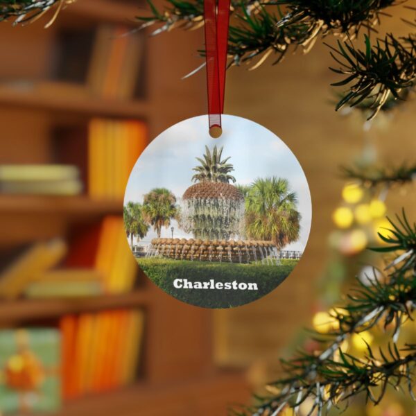 Charleston Ornament - Pineapple Fountain, 3.5" Double-Sided Aluminum Christmas Ornament, Personalized Gift - Image 3