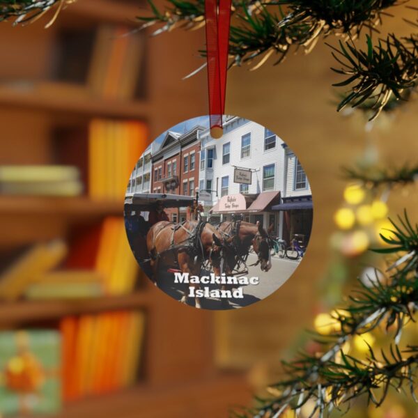 Mackinac Island Ornament - Horse and Carriage Scene, 3.5" Double-Sided Aluminum Christmas Ornament, Personalized Gift - Image 3