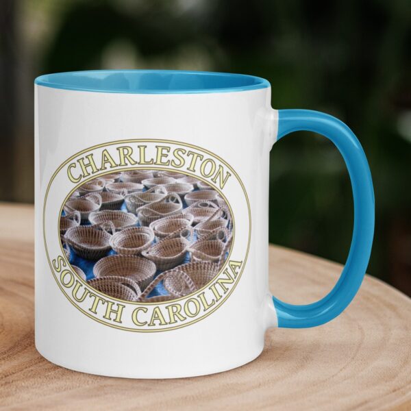 Charleston Sweetgrass Baskets coffee mug featuring handwoven Gullah Geechee baskets, a historic Lowcountry tradition.