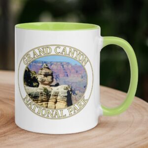 Grand Canyon National Park coffee mug featuring Duck Rock, with a colorful handle and interior.