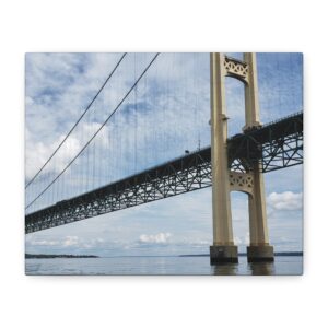 Mighty Mac Mackinac Bridge Wrapped Canvas Wall Art – Michigan Great Lakes Landmark Photography – Lake Huron and Lake Michigan Suspension Bridge Print Ready to Hang