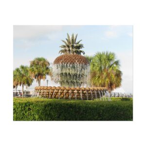 Pineapple Fountain in Charleston South Carolina – Iconic Waterfront Landmark at Riley Waterfront Park – Coastal Décor Wall Art Photography Print