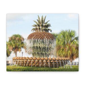 Wrapped Canvas Wall Art of Pineapple Fountain in Charleston South Carolina – Riley Waterfront Park Southern Coastal Décor Landmark Photography