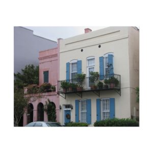 Rainbow Row Homes in Historic Charleston, South Carolina – Iconic Pastel-Colored Houses with Blue Shutters and Iron Balcony – Matte Wall Art Print