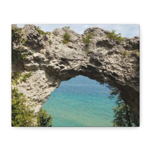 Arch Rock on Mackinac Island Wrapped Canvas Wall Art – Lake Huron Scenic Photography – Michigan Great Lakes Landmark Nature Décor – Limestone Rock Formation Print Ready to Hang