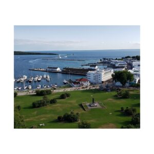Harbor and Downtown Mackinac Island Fine Art Print – Michigan Great Lakes Photography – Lake Huron Marina, Waterfront, and Historic Downtown Wall Décor – Premium 300 gsm Poster (Unframed)