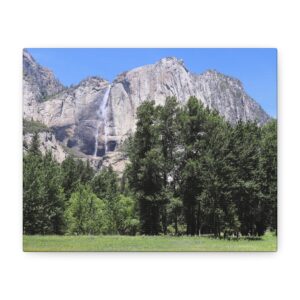 Yosemite Falls and Meadow – Wrapped Canvas Wall Art | Yosemite National Park Print | Sierra Nevada Waterfall Landscape Home Decor