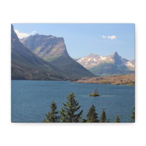 Saint Mary Lake at Glacier National Park Wrapped Canvas Wall Art – Montana Rocky Mountain Photography – Wild Goose Island and Alpine Lake Print Ready to Hang