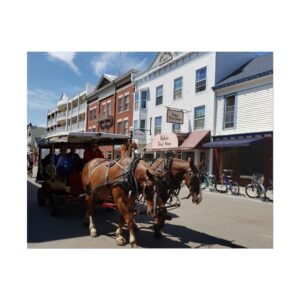 Downtown Horse and Carriage on Mackinac Island Matte Print – Historic Michigan Street Scene Photography – Great Lakes Travel Wall Art – Horses, Carriage Rides, and Island Life Poster (Unframed)
