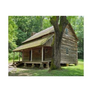 Cades Cove Historic Log Cabin in Great Smoky Mountains National Park – Rustic 19th Century Appalachian Pioneer Home Wall Art – Scenic Nature Landscape Photography Print on 200 gsm Matte Paper