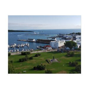 Harbor and Downtown Mackinac Island Matte Print – Michigan Great Lakes Photography – Lake Huron Marina, Waterfront, and Historic Downtown Wall Art Poster (Unframed)