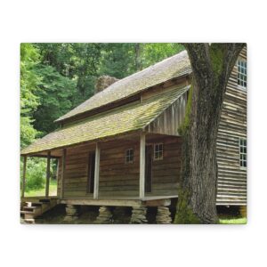 Cades Cove Historic Log Cabin in Great Smoky Mountains National Park – Appalachian Pioneer Home Rustic Farmhouse Wall Art – Landscape Photography on Gallery Wrapped Canvas