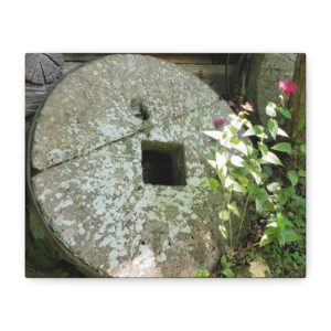 Historic Grinding Stone at Ely’s Mill on the Roaring Fork – Rustic Appalachian Relic Surrounded by Nature – Great Smoky Mountains National Park, Gatlinburg Tennessee Wrapped Canvas Wall Art