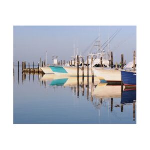 Fishing Boats Docked at Oregon Inlet Marina on the Outer Banks of North Carolina – Serene Coastal Maritime Scene Wall Art Matte Print