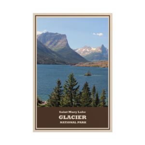 Saint Mary Lake Glacier National Park Vintage Travel Poster – Retro Wall Art Print, Scenic Mountain & Lake Landscape Decor, Unframed Matte Paper Poster – Perfect Gift for Nature Lovers