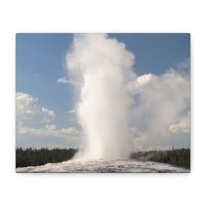 Old Faithful Eruption at Yellowstone National Park | Wrapped Canvas Wall Art | Nature Landscape Photography