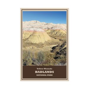 Yellow Mounds Badlands National Park Vintage Travel Poster – Retro Landscape Wall Art Print, Painted Hills Scenic View Décor – Unframed Matte Paper Nature Photography for Hikers & National Park Lovers