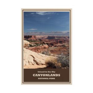 Island in the Sky Canyonlands National Park Vintage Travel Poster – Utah Desert Overlook Print – Red Rock Canyon Vista Wall Art for Hikers & Southwest Landscape Lovers