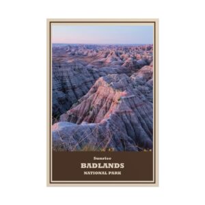 Badlands Sunrise National Park Vintage Travel Poster – Retro Wall Art Print, Painted Buttes at Dawn Landscape Décor – Unframed Matte Paper Nature Photography for Hikers, Campers & Adventure Lovers