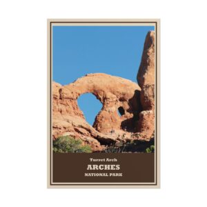 Turret Arch Arches National Park Vintage Travel Poster – Red Rock Desert Arch Print – Utah Southwest Landscape Wall Art for Hikers & National Park Lovers