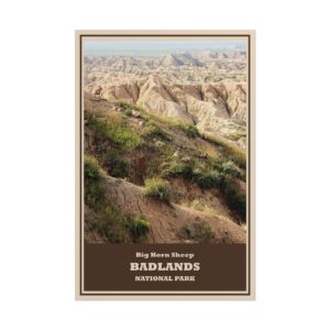 Big Horn Sheep Badlands National Park Vintage Travel Poster – Retro Wildlife Wall Art Print, Majestic Bighorn Herd in Rugged Buttes – Unframed Matte Paper Nature Décor for National Park & Animal Lovers