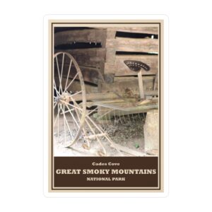 Cades Cove Farm Equipment Sticker – Great Smoky Mountains National Park Rustic Barn & Vintage Farm Tools Vinyl Decal, Waterproof, UV-Resistant, Supports Park Preservation