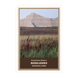 Reeds & Sandstone Buttes at Badlands National Park Vinyl Sticker – Scenic Landscape Decal | Waterproof, UV-Resistant, Durable Collectible Supporting Badlands Conservation