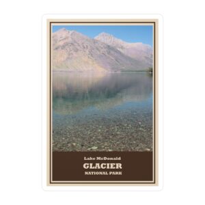 Lake McDonald Glacier National Park Sticker – Clear Mountain Reflection Vinyl Decal | GentleSeas Mountain Collection | Water-Resistant, UV-Resistant, Removable Sticker | Supports Glacier National Park