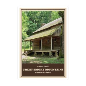 Cades Cove Farmhouse Great Smoky Mountains National Park Vinyl Sticker – Historic Cabin Souvenir, Waterproof Travel Decal Supporting Park Preservation