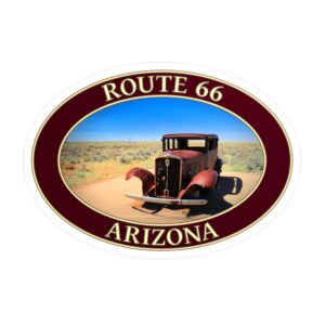 Route 66 Arizona Oval Sticker – Antique Car Desert Scene Vinyl Decal | GentleSeas Americana Travel Collection | Waterproof, UV-Resistant, Removable Road Trip Sticker