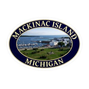 Mackinac Island Michigan Sticker – Harbor and Downtown Scenic View Vinyl Decal | GentleSeas Great Lakes Collection | Water-Resistant, UV-Resistant, Removable Sticker | Supports Island Preservation