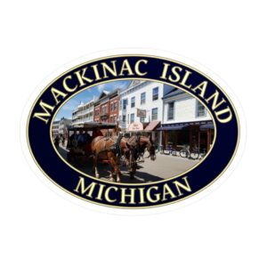 Mackinac Island Michigan Sticker – Horse and Carriage in Downtown Scenic Vinyl Decal | GentleSeas Great Lakes Collection | Water-Resistant, UV-Resistant, Removable Sticker | Supports Island Preservation