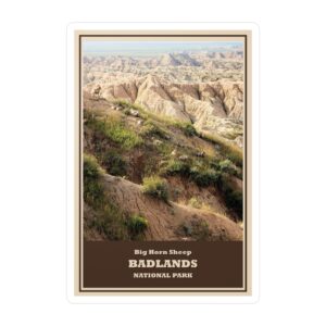 Bighorn Sheep at Badlands National Park Vinyl Sticker – Wildlife & Landscape Travel Decal | Waterproof, UV-Resistant Souvenir Supporting Badlands Conservation