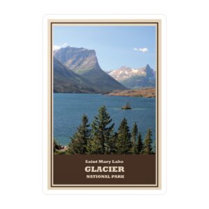Saint Mary Lake Glacier National Park Sticker – Wild Goose Island Scenic View Vinyl Decal | GentleSeas Mountain Collection | Water-Resistant, UV-Resistant, Removable Sticker | Supports Glacier National Park