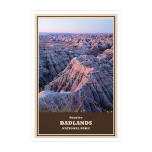 Sunrise at Badlands National Park Vinyl Sticker – Dramatic Pink & Purple Badlands Landscape Decal | Waterproof, UV-Resistant | Adventure Souvenir Supporting National Park Preservation