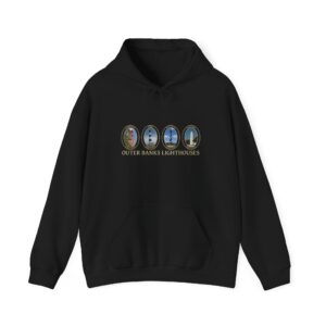 Ocracoke, Hatteras, Bodie and Currituck Lighthouses Outer Banks North Carolina Pullover Hoodie – Coastal Scenic Design