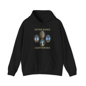 Ocracoke, Hatteras, Bodie and Currituck Lighthouses Outer Banks NC Pullover Hoodie – Coastal North Carolina Lighthouse Design
