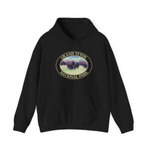 Wild Buffalo Herd Grand Teton National Park Pullover Hoodie – Cozy Fleece, Nature Photography, Outdoor Adventure Apparel