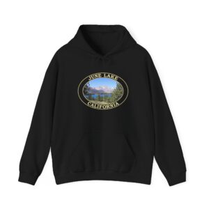 June Lake and Eastern Sierra Nevada Mountains Pullover Hoodie – Scenic California Mountain Lake Nature Logo Design