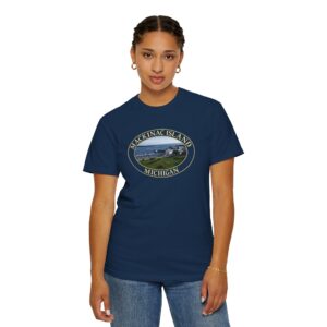 Harbor and Downtown Mackinac Island Michigan Scenic Garment-Dyed Heavyweight T-Shirt – Original Photography, Relaxed Fit, Soft Cotton