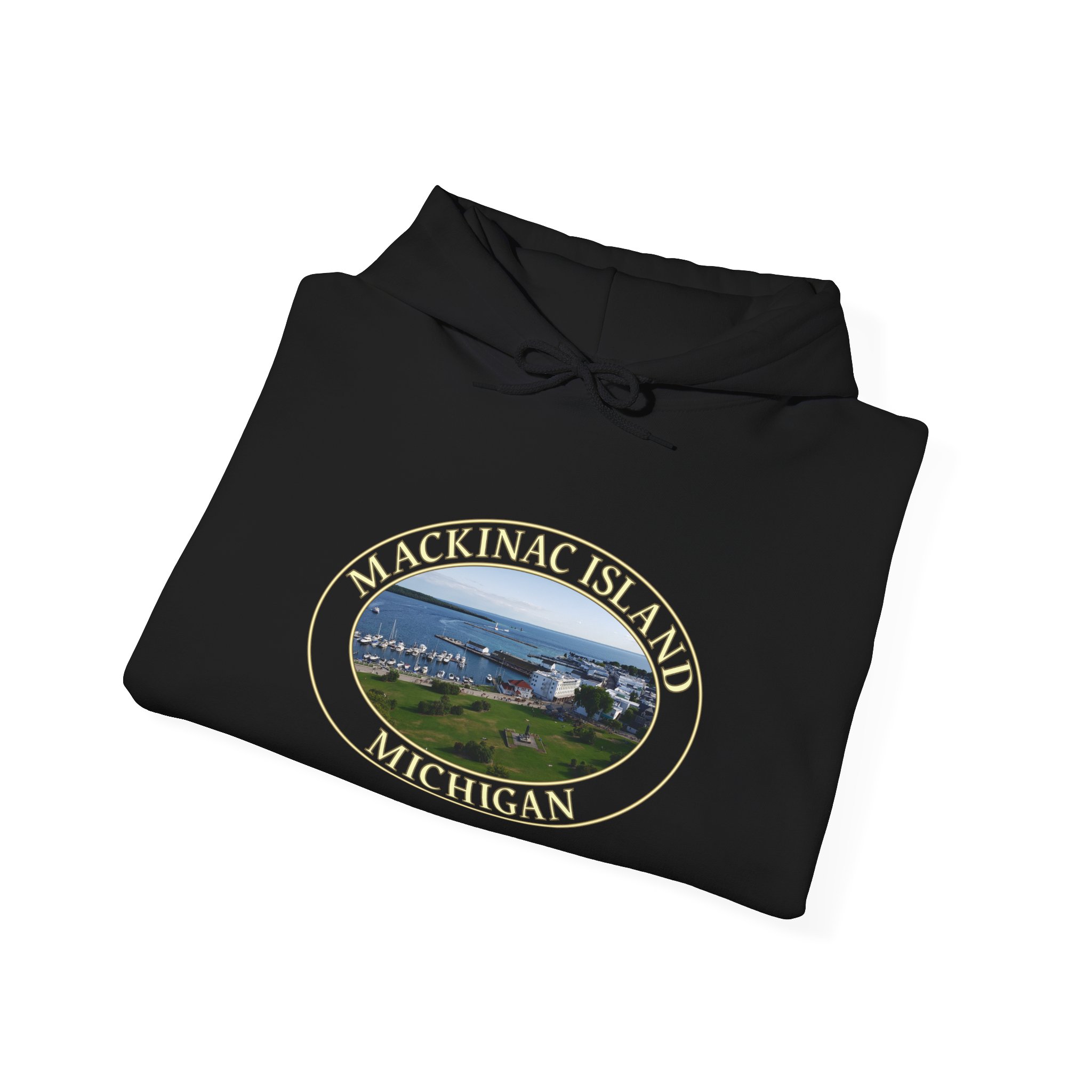 Harbor and Downtown Mackinac Island Michigan Pullover Hoodie – Scenic Great Lakes Nature Logo, Cozy Fleece, Unisex, GentleSeas - Image 4