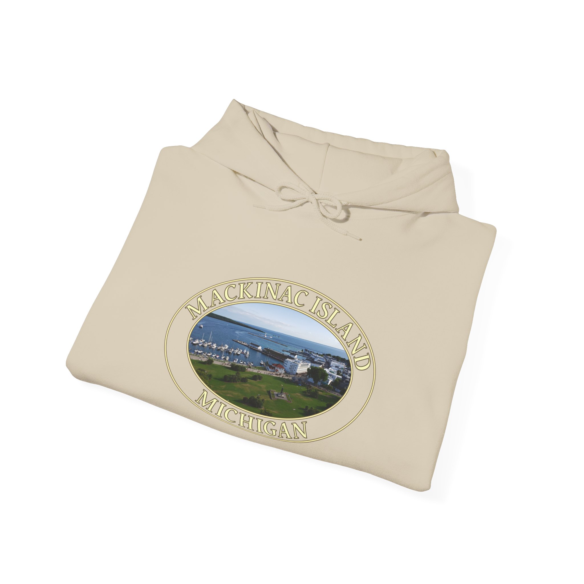 Harbor and Downtown Mackinac Island Michigan Pullover Hoodie – Scenic Great Lakes Nature Logo, Cozy Fleece, Unisex, GentleSeas - Image 8