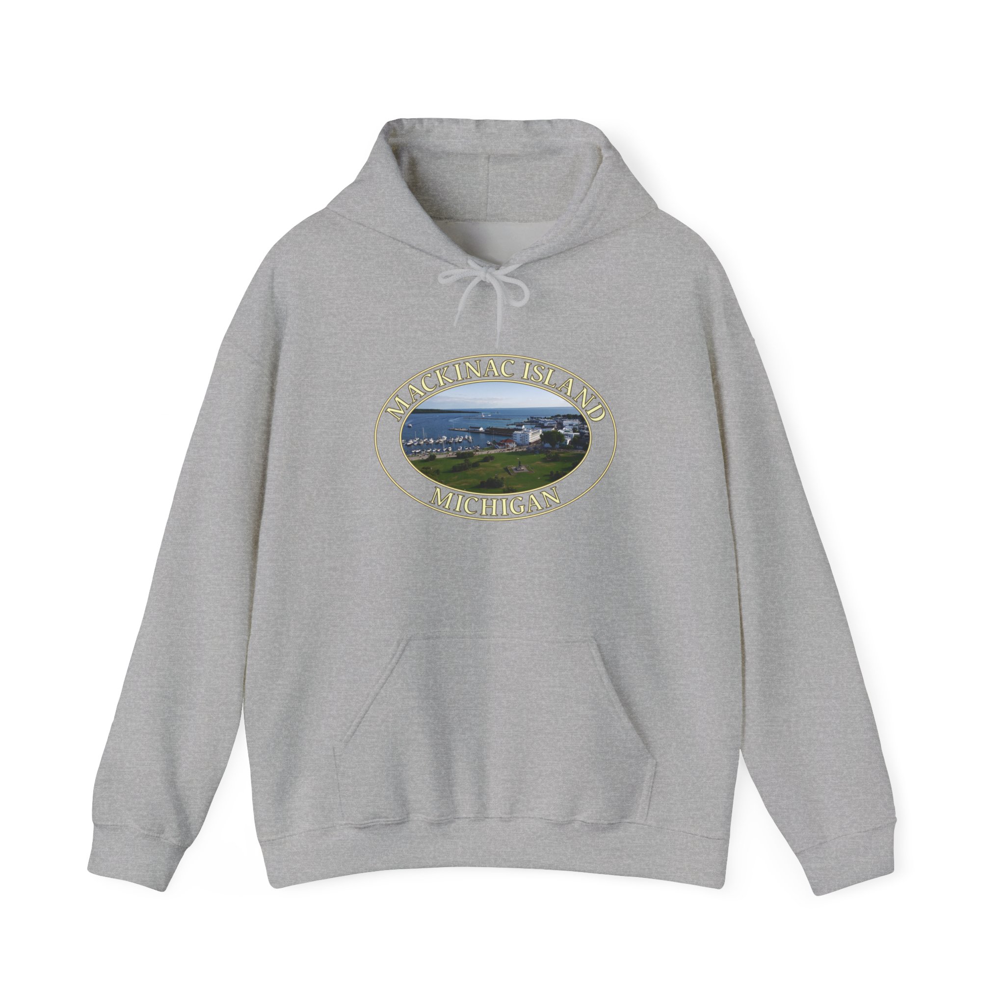 Harbor and Downtown Mackinac Island Michigan Pullover Hoodie – Scenic Great Lakes Nature Logo, Cozy Fleece, Unisex, GentleSeas - Image 9