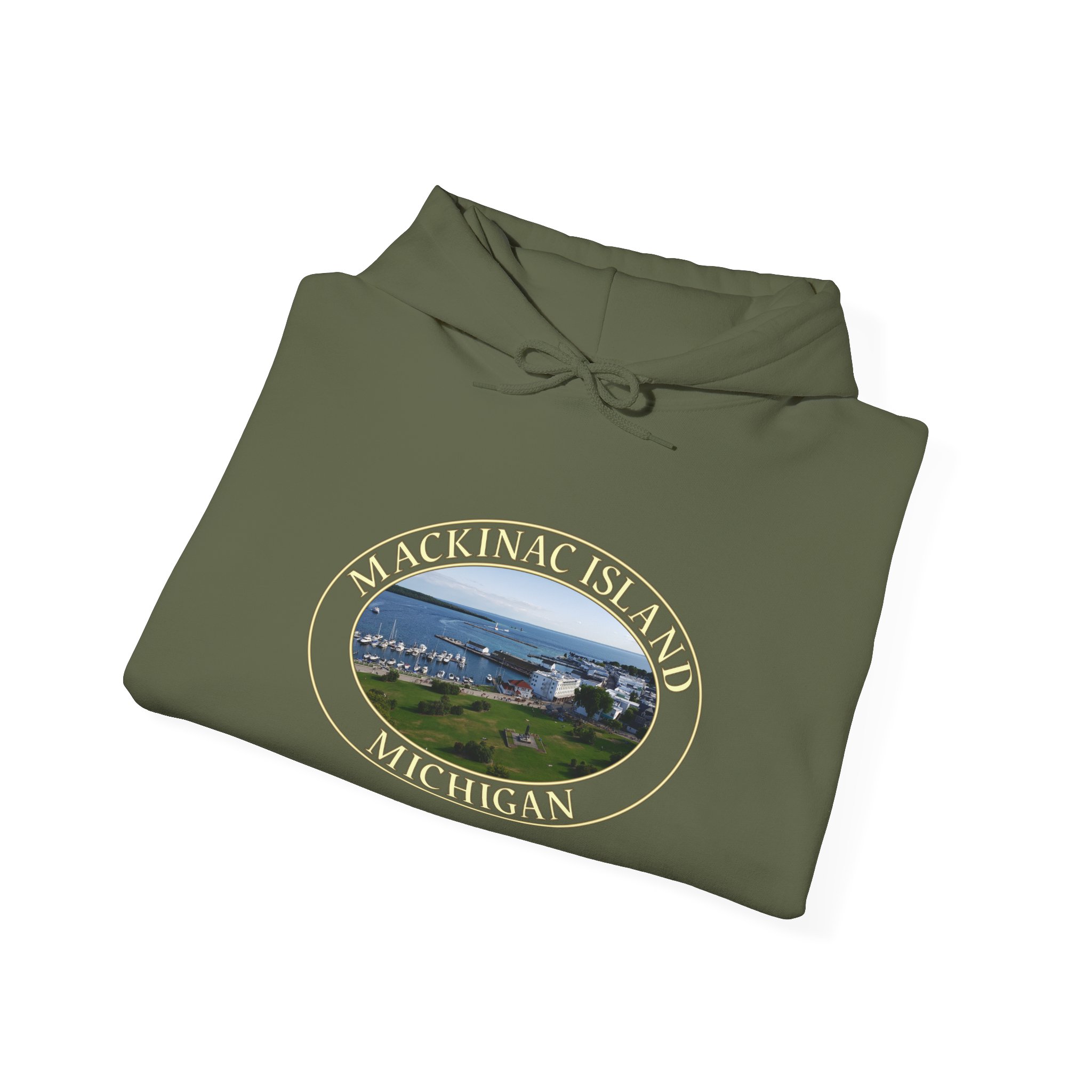 Harbor and Downtown Mackinac Island Michigan Pullover Hoodie – Scenic Great Lakes Nature Logo, Cozy Fleece, Unisex, GentleSeas - Image 16