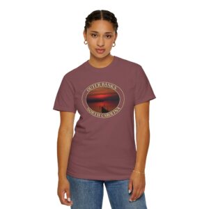 Red Sunset Over Albemarle Sound, Outer Banks North Carolina Garment-Dyed Heavyweight T-Shirt – Scenic Nature Photography, Relaxed Fit, Soft Cotton